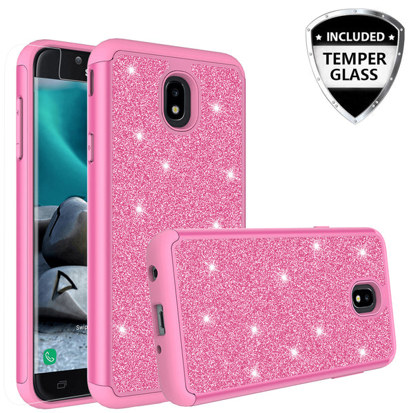 Samsung Galaxy J7 (2018) Glitter Hybrid Case - Hot Pink - www.coverlabusa.com