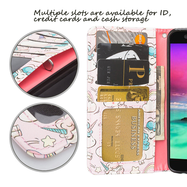 LG K10 (2018) leather wallet case - pink unicorn - www.coverlabusa.com