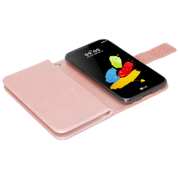 LG K10 (2018), K10+, K10a Glitter Wallet Case - Rose Gold - www.coverlabusa.com