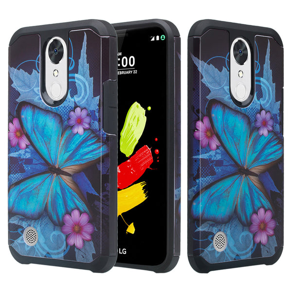 LG K10 (2017) Case, Slim Hybrid Dual Layer[Shock Resistant] Case Cover for LG K10 (2017) - Blue Butterfly