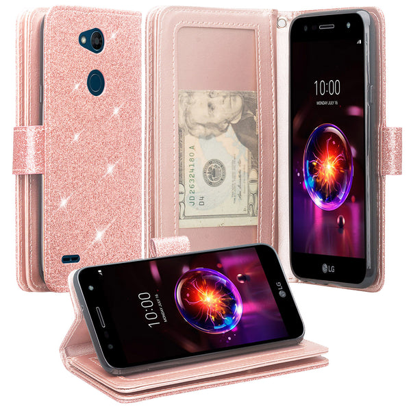 LG X Power 3 Glitter Wallet Case - Rose Gold - www.coverlabusa.com