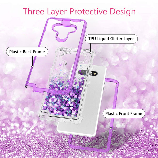 hard clear glitter phone case for lg k51 - purple - www.coverlabusa.com 