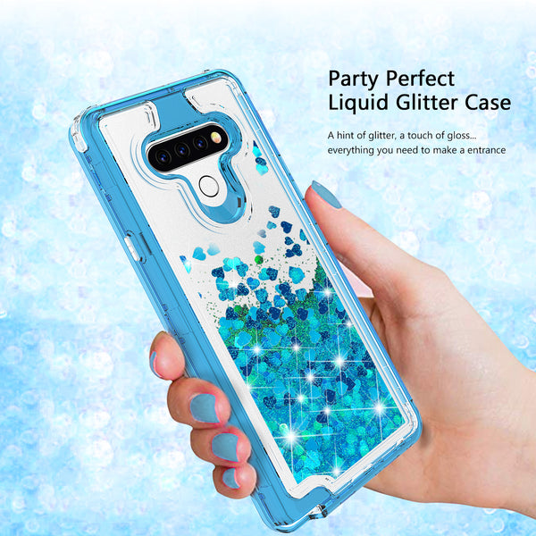 hard clear glitter phone case for lg k51 - teal - www.coverlabusa.com 