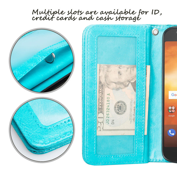 Moto G6 Play Glitter Wallet Case - Teal - www.coverlabusa.com