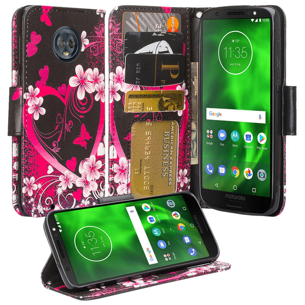 Motorola Moto G6 2018 Wallet Case - heart butterflies - www.coverlabusa.com