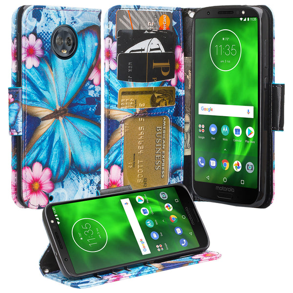 Motorola Moto G6 2018 Wallet Case - blue butterfly - www.coverlabusa.com