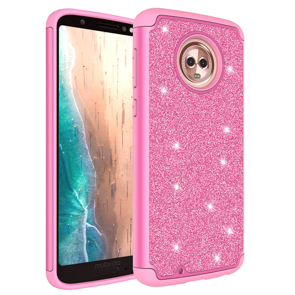 Motorola Moto G6 2018 Glitter Hybrid Case - Hot Pink - www.coverlabusa.com