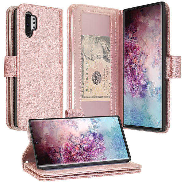 samsung galaxy note 10 plus glitter wallet case - rose gold - www.coverlabusa.com