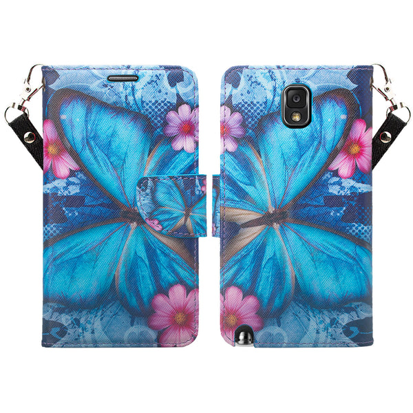 samsung galaxy note 3 leather wallet case - blue butterfly - www.coverlabusa.com