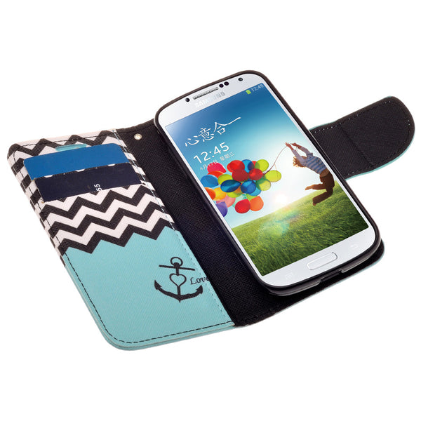 samsung galaxy s4 mini leather wallet case - teal anchor - www.coverlabusa.com