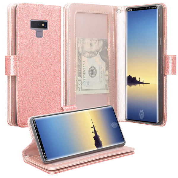 Samsung Galaxy Note 9 Glitter Wallet Case - Rose Gold - www.coverlabusa.com