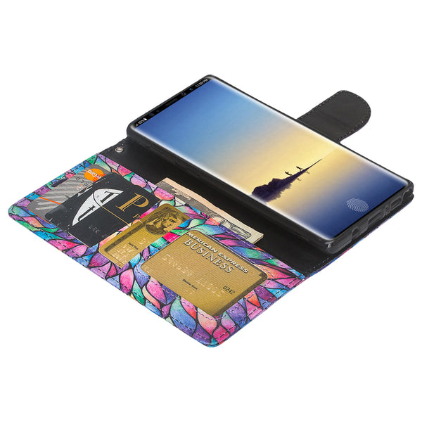 Samsung Galaxy Note 9 leather wallet case - rainbow flower - www.coverlabusa.com