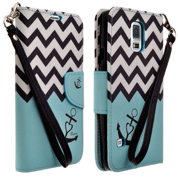 samsung galaxy S5 leather wallet case - teal anchor - www.coverlabusa.com