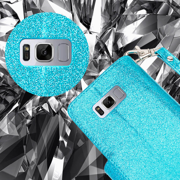 Samsung Galaxy S8 Plus Glitter Wallet Case - Teal - www.coverlabusa.com