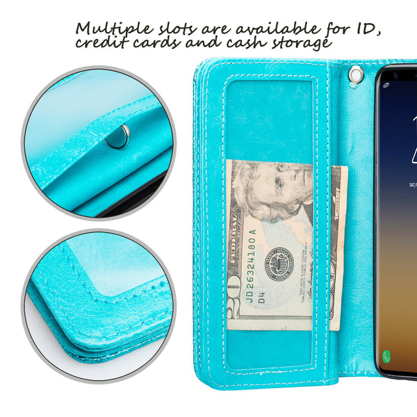 Samsung Galaxy S9 Glitter Wallet Case - Teal - www.coverlabusa.com