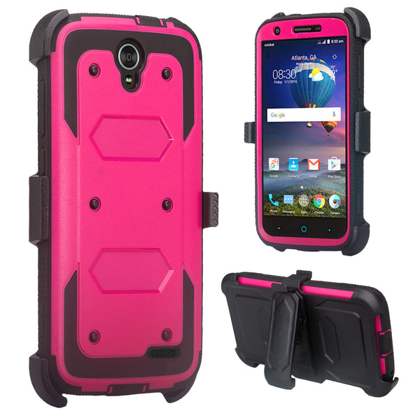 zte grand x3 holster case built in screen protector - hot pink - www.coverlabusa.com