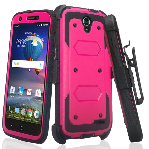 zte grand x3 holster case built in screen protector - hot pink - www.coverlabusa.com