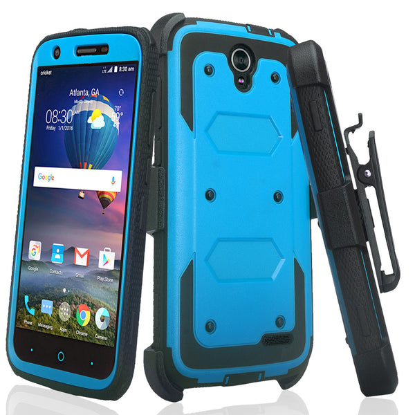 zte grand x3 holster case built in screen protector - blue - www.coverlabusa.com