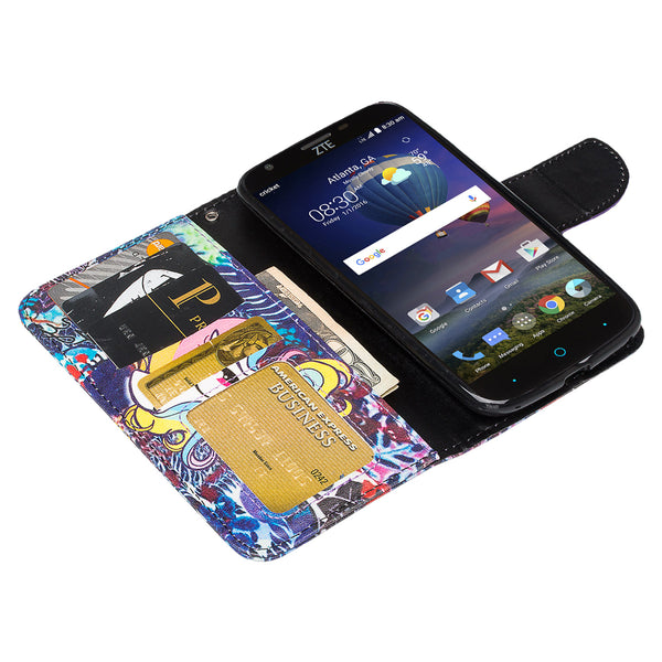 ZTE Grand X3 leather wallet case - rainbow unicorn - www.coverlabusa.com